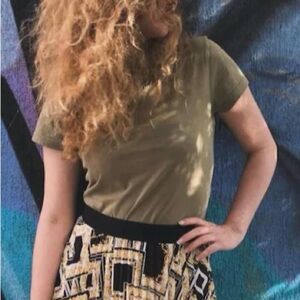 Banana Republic Small Black Brown Silky Satiny Geometric Mini Skirt Vintage Insp
